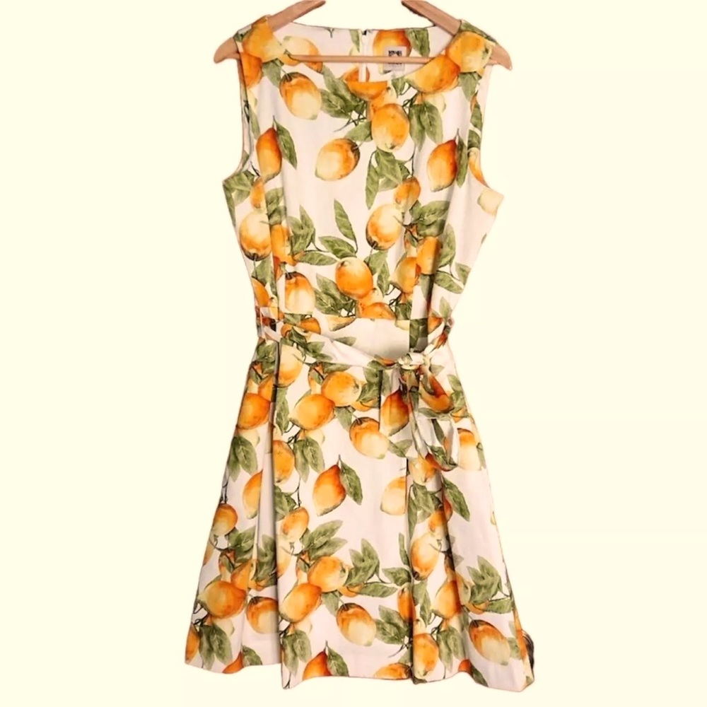 Anne Klein-NWT Lemon Print Dress tie waist size 8